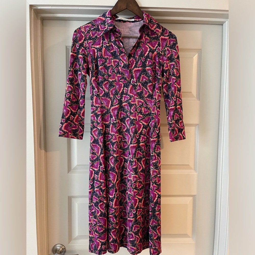 Diane Von Furstenberg Pink and Black Printed Midi Dress